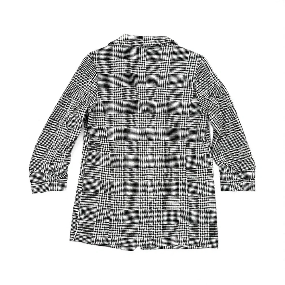 Philosophy Houndstooth Blazer Women M Black White Office Chic ruched 3/4 sleeve - Picture 3 of 6